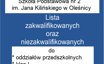 Listy zakwalifikowanych oraz niezakwalifikowanych do oddziałów przedszkolnych i klas I
