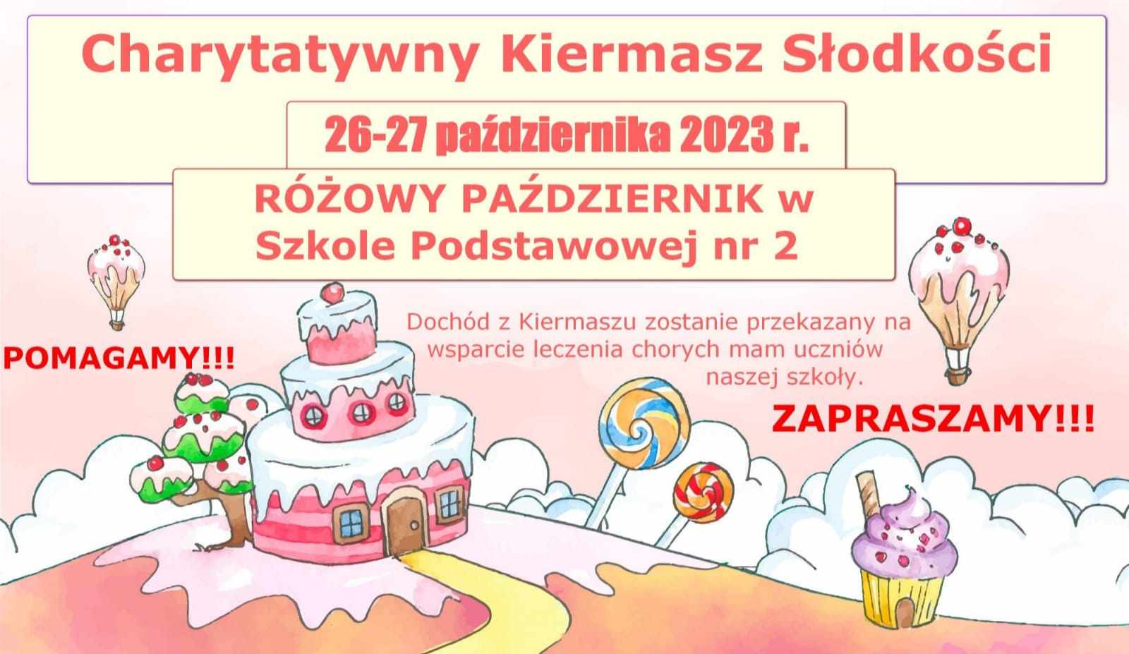 Plakat-Charytatywny kiermasz słodkości. 26 i 27 października 2023